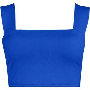 Land's End square neck soft cup bikini top Midkini wide strap sapphire ice 14